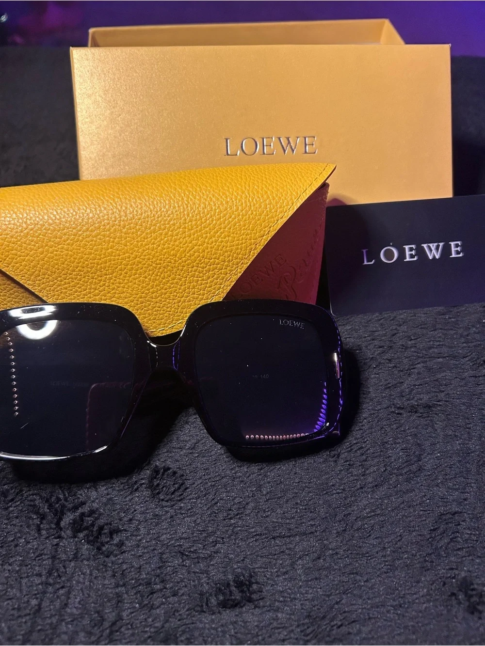 Loewe Black Rectangular Sunglasses with Gold Logo Detail